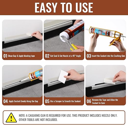 8 Pack Black Silicone Caulk, Neutral Black Caulking Waterproof, 10.1OZ Silicone Sealant for Filling Gaps and Cracks, Shower, Bathroom, Windows & Doors, Bathtub, RV, Pest Entry Blocking