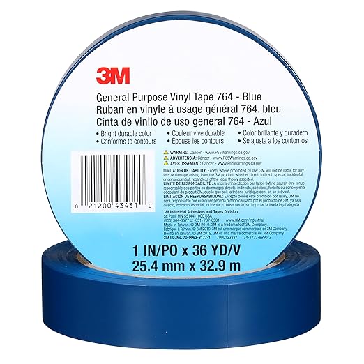 3M™ General Purpose Vinyl Tape 764, Blue, 1 in x 36 yd, 5 mil
