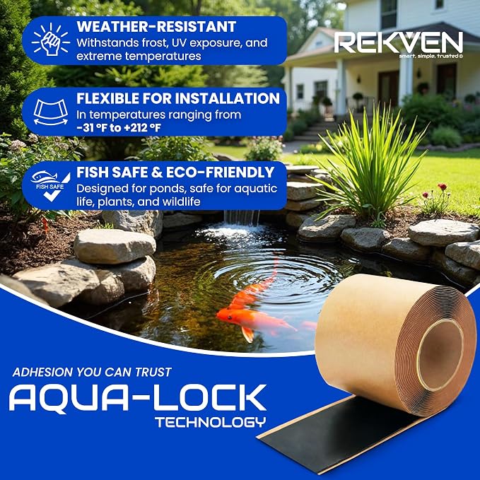 Pond Liner Seam Tape Kit - 30 Feet x 3 Inch - Double Sided Butyl Tape - Bond Seal or Repair EPDM PVC HDPE LDPE RPE LLDPE - Perfect for Small or Large Fish and Koi Ponds (Kit - Roller & Sponge)