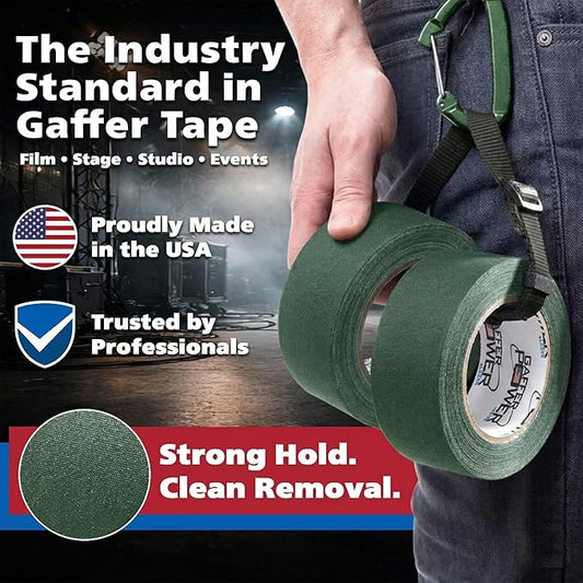 Gaffer Power Forest Green Gaffer Tape 2” x 30 Yards – No Residue, Outdoor Blending, Made in USA, Matte Non-Reflective Cloth Tape for Stage, Gear & Cable Management