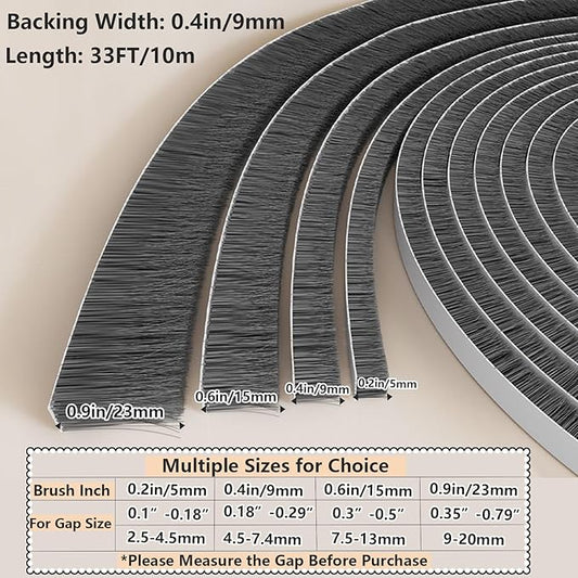 Pile Weather Stripping Brush Seal Strip for Door Window Gap 0.2 x 0.4in x 66FT Self Adhesive Draft Stopper Soundproof Insulation Weather Seal Strip for Interior Sliding Glass Door Garage Door