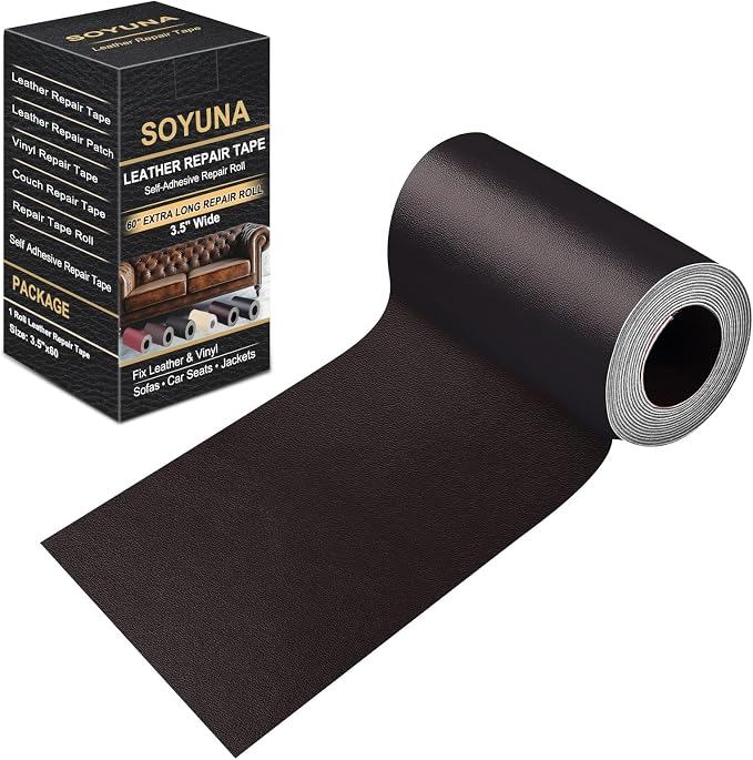 Self Adhesive Leather Repair Patch, Leather Patches for Furniture, Leather Repair Tape for Couch Sofa Car Seat Chair Furniture Repair, Leather Repair Kit (Dark Brown-Fine Grain, 3.5X60 Inch)