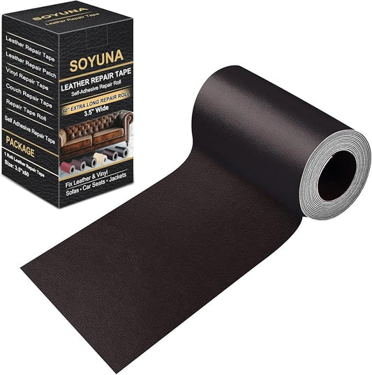Self Adhesive Leather Repair Patch, Leather Patches for Furniture, Leather Repair Tape for Couch Sofa Car Seat Chair Furniture Repair, Leather Repair Kit (Dark Brown-Fine Grain, 3.5X60 Inch)