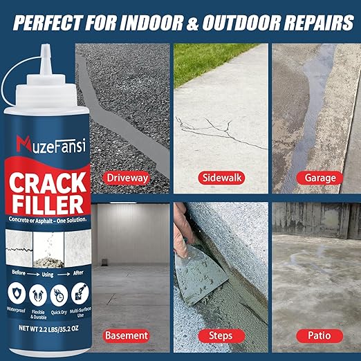 Concrete Crack Filler, Concrete Crack Sealant, Cement Powder for Concrete Crack Filling and Surface Patching, Mix with Water or Sand, Grey Cement Crack Filler for Walls, Floors, Driveways（2.2LB）