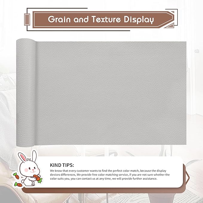 KING MOUNTAIN Leather Repair Patch,12 x 60 Inches self Adhesive Leather Repair Tape for Damaged Leather Furniture, Sofa Seating,Car Seats, Leather Goods（Light Grey）