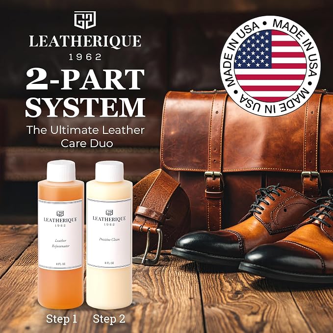 Leatherique Leather Care & Preservation Set - 8 oz | Leatherique Rejuvenator Oil & Prestine Clean 2-Step System | Softens, Conditions & Preserves Leather | Perfect for Cars, Furniture, Saddles & More