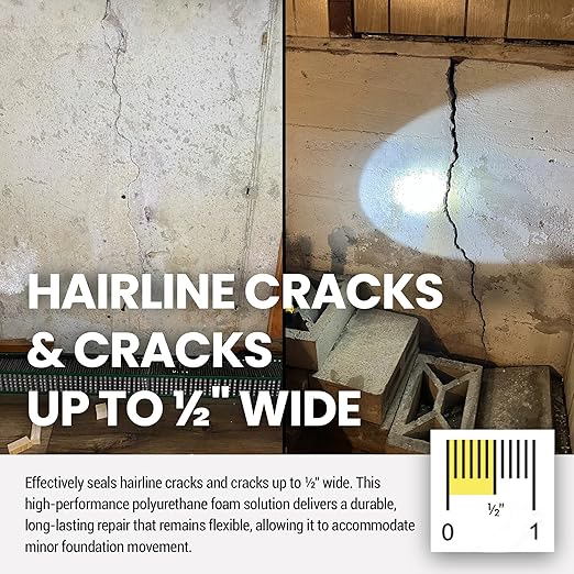 RadonSeal DIY Concrete Foundation Crack Repair Kit (20-ft) - The Homeowner's Solution to Fixing Basement Wall Cracks Like The Pros