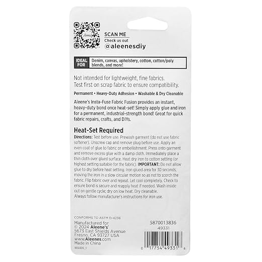 Aleene's Fabric Fusion Insta-Fuse Permanent Fabric Glue Thermo-Activated Instant Dry Time, Ideal for Quick Fashion Fixes, 2 oz