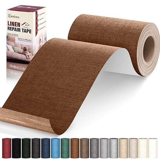 Linen Repair Tape 4x79 inch, Self Adhesive Linen Fabric Tape, Linen Fabric Patch Tape Kit, Fabric Repair Tape for Linen Sofas, Headboards, Chairs, Curtains - Brown