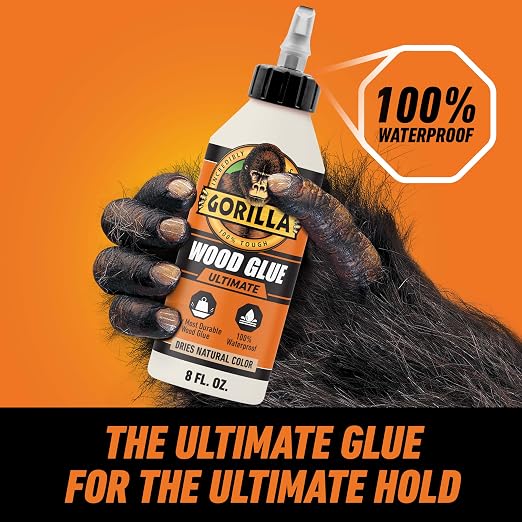 Gorilla Ultimate Waterproof Wood Glue, Natural Wood Color, 8 Ounce (Pack of 1) - Waterproof for Indoor or Outdoor Projects and Repairs