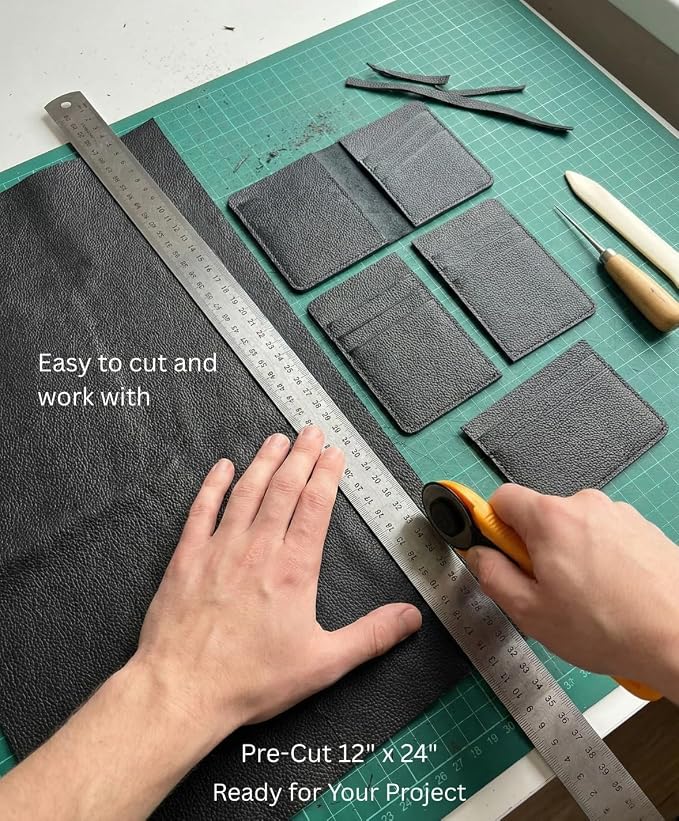 12'' x 24'' Genuine Full Grain Cowhide Leather Sheet — Soft Leather for Upholstery Repair, Handbags, Wallets, Sewing, Crafts, & DIY Projects — 1.1-1.3mm (3oz) Pre-Cut (Black, 1 Piece)