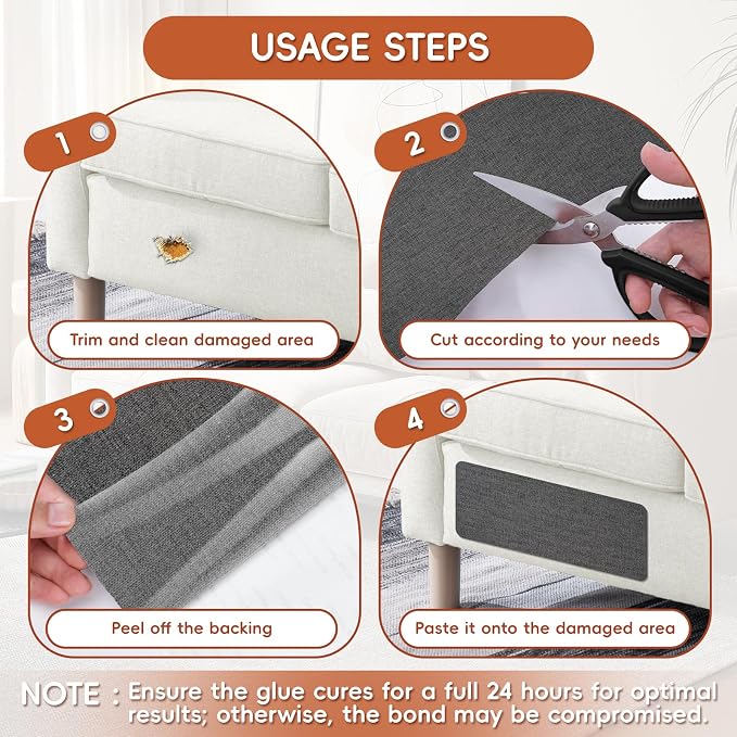 Linen Fabric Repair Tape 4x79 Inch, Self Adhesive Couch Patch Repair Fabric Tape for Furniture, Linen Patch Kit for Couch, Carpet, Upholstery, Chair, Sofa, Pillows, Bag (Coarse, Black Grey)