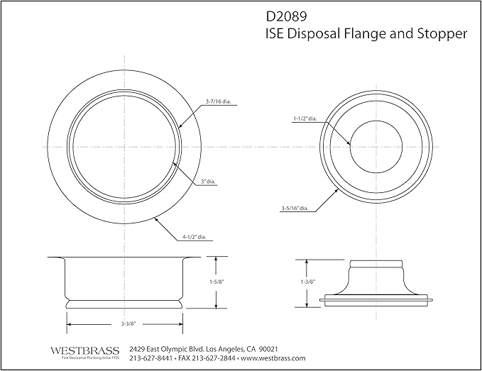 Westbrass D2089-50-12 4-1/4" Kitchen Sink Waste Disposal Drain Flange and Stopper, Oil Rubbed Bronze (50-Pack)