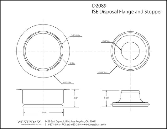 Westbrass D2089-11 4-1/4" Kitchen Sink Waste Disposal Drain Flange and Stopper, Antique Copper