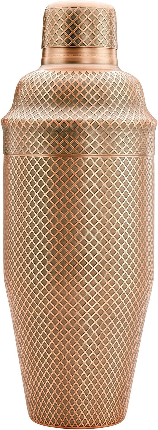 Barfly 3-Piece Diamond Lattice Etch Japanese Cocktail Shaker Set (24 Oz/700ml), Antique Copper