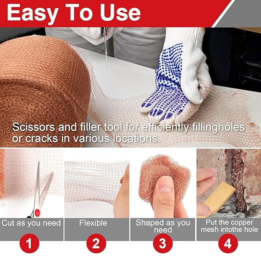 5 Inch×150 ft Copper Mesh Rodent Control Kit, 100% Pure Copper Roll for Professional Pest Barrier and Hole Blocking, Ideal for Large Garden and Extensive Home Sealing, with Scissors, Gloves, Trowel