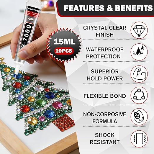 B-7000 Glue Clear with Precision Tip, 15ml 10 Pack Multi-Function Craft Adhesive, Waterproof Strong Bond Glue for Jewelry Making, Rhinestones, Bedazzling, Crafts, Shoes, Fabric, Phone Repair