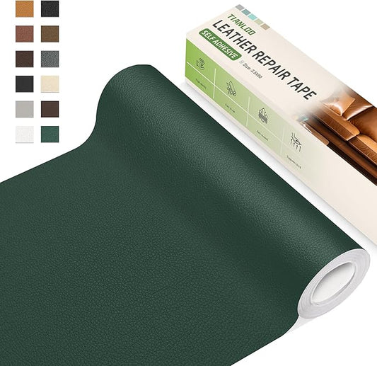 TIANLDD Leather Repair Tape,3.5 x 80 Inches Self Adhesive Leather Repair Patch，Leather Repair Kit for Furniture，Couches,Car Seats,Cabinets,Handbags(Dark Green-Litchi Grain)