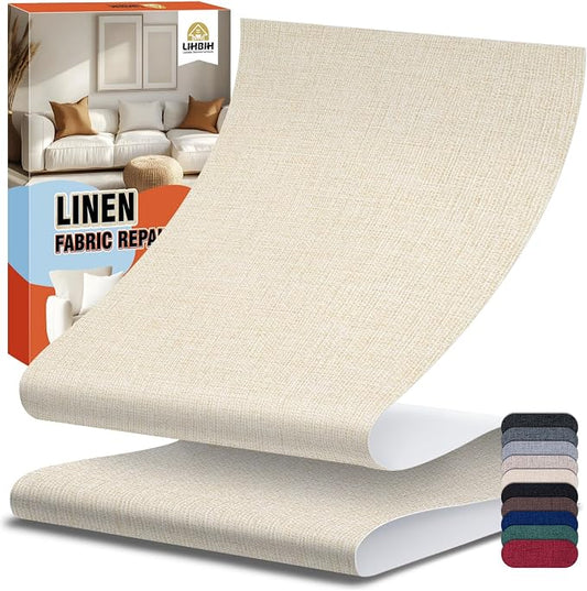 Linen Fabric Repair Tape 4x79 Inch, Self Adhesive Couch Patch Repair Fabric Tape for Furniture, Linen Patch Kit for Couch, Carpet, Upholstery, Chair, Sofa, Pillows, Bag (Coarse, Beige)