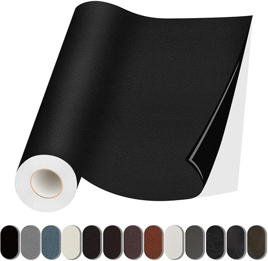 Lifeshoon Leather Repair Patch, 17X158 Inch Self Adhesive Leather Repair, Large Vinyl Patch Tape for Couches, Furniture, Car Seats, Cabinets, Wall, Handbags （Black, 17X158 Inch）