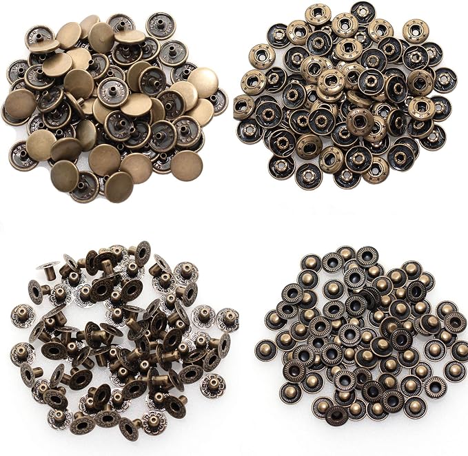 BetterJonny 24 Sets Heavy Duty Leather Snap Fasteners Kit, 15mm Metal Snap Buttons Press Studs Leather Rivets Snaps with 4 Setter Tools for Clothes Bracelet Jackets Jeans, 3 Color