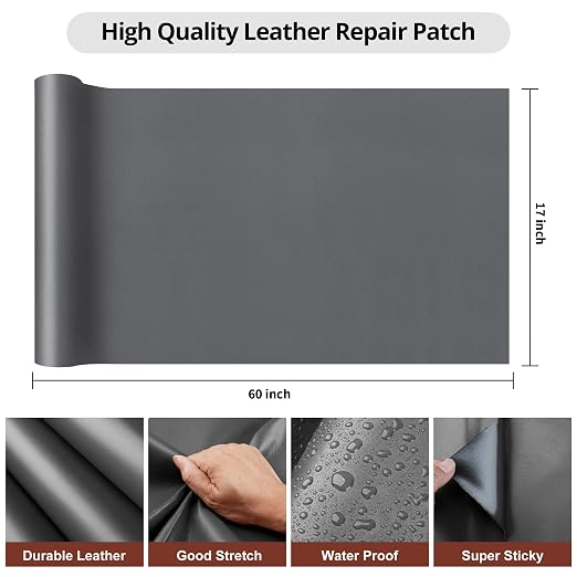 Leather Repair Patch,17X60 Inch Leather Repair Tape,Large Self Adhesive Leather Patches for Furniture, Couches,Car Seat,Chair(17X60 inch,Grey)