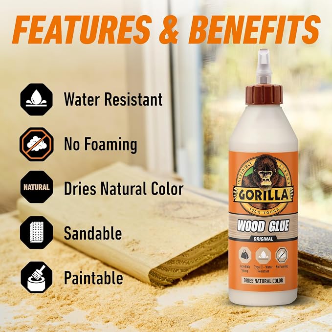 Gorilla Wood Glue, 18 Ounce Bottle, Natural Wood Color, (Pack of 1)