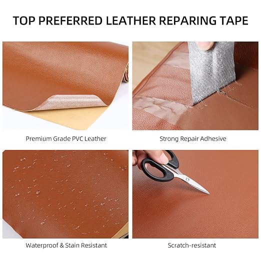 Leather Repair Tape for Couch, 4x197in, Brown, Waterproof with Adhesive Backing