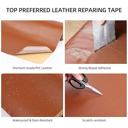 Leather Repair Patch, 2x197in, Self-Adhesive Leather Tape with Fabric Mesh, Repairing Sofas, Couches, Car Seats, First Aid Patch for Jackets, Clothes Repair Anti Scratch Waterproof Black