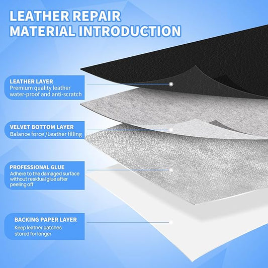Kangshoon Leather Repair Patches, 17X79 Inch Self-Adhesive Leather Repair Tape, Stretch Vinyl Repair Kit for Couch Furniture Sofas Car Seats (Black, 17X79 Inch)