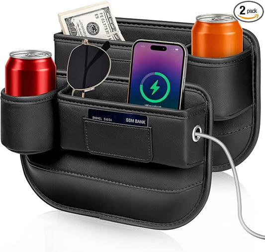 Kwak's Car Seat Gap Filler Organizer 2pcs – Fits 0.2“–1.2” Seat Gaps, Premium PU Leather Seat Gap Plug for Car SUV Truck, Stops Phone/Keys from Dropping, Extra Cup Holder for Car (Black)