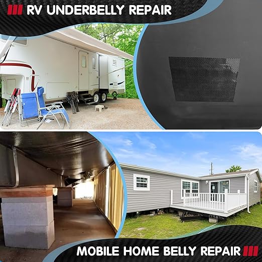 RV Underbelly Material RV Underbelly Tape, 4'' x 50' Waterproof Flex Belly Tape with Permanent Sealing Adhesive for Mobile Home, Camper Travel Trailer, Tear Repair Patch, Black