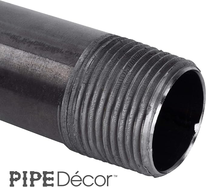 PIPE DÉCOR 1/2” x 48” Malleable Cast Iron Pipe Nipple, Pre Cut Connectors, Industrial Steel Grey Fits Standard Half Inch Black Threaded Pipes Nipples and Fittings, Build Vintage DIY Furniture, 4 Pack