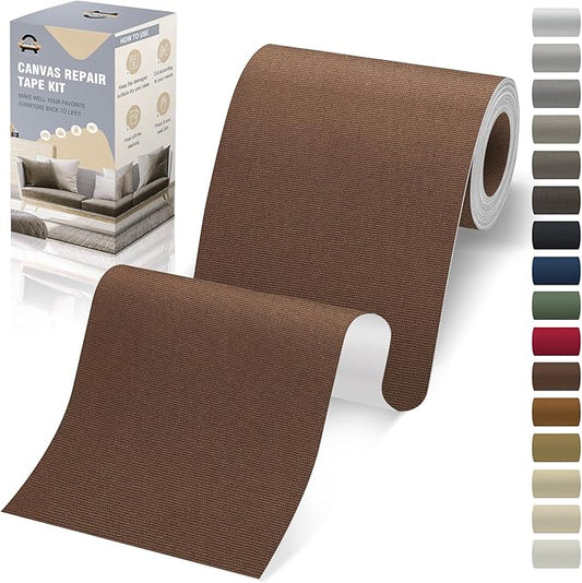 OAZ 4 x 79 inch Canvas Repair Patches Fabric Patch Self-Adhesive Canvas Repair Tape Waterproof Outdoor Gear Patch Kit for Boat Cover Awning Sofa Chair Couch Tent Bag (Dark Brown)