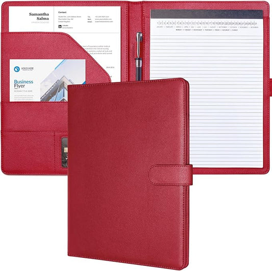 Mymazn Padfolio, Portfolio Folder, Legal Pad Holder, Resume Folder | Faux Leather Binder with Document Organizer, Business Card Holder, Letter-Size Notepad for Interview, Men & Women, Red