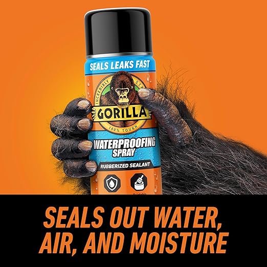 Gorilla Waterproof Patch & Seal Rubberized Sealant Spray, Black, 16 Ounce (Pack of 1) - Seals Out Water, Air, and Moisture