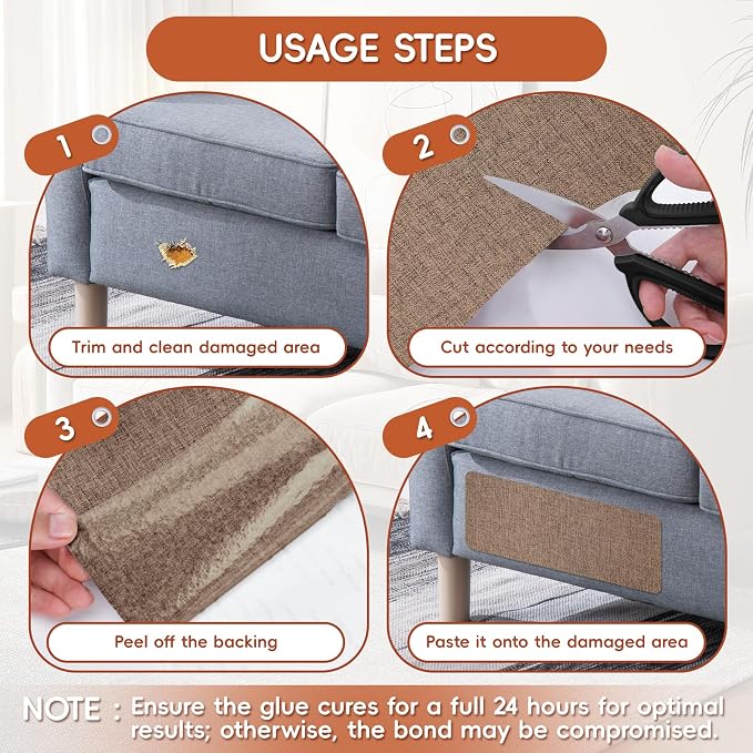 Linen Fabric Repair Tape 8x12 Inch, Self Adhesive Couch Patch Repair Fabric Tape for Furniture, Linen Patch Kit for Couch, Carpet, Upholstery, Chair, Sofa, Cushion, Bag (Light Brown)