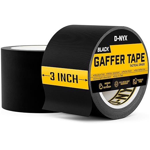 D-NYX Gaffer Tape 3 Inch x 2 Pack Black Gaff Tape, Heavy Duty No Residue Gaffers Tape, Matte Finish, Non-Reflective, Multipurpose Real Professional Grade Black Gaffer Tape Waterproof
