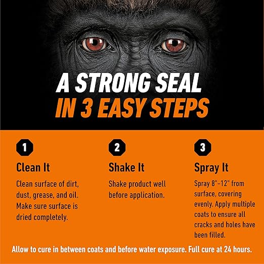 Gorilla Waterproofing Spray White, Flexible Rubberized Sealant Coating, Paintable UV Resistant, Seals Water Air Moisture, 16 oz (Pack of 6), for Roofs Gutters Skylights RVs Windows & More