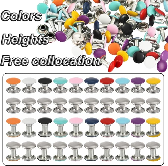 YORANYO 380 Sets 8MM Leather Rivets Kit Studs for Clothing Double Cap Rivets for Clothing Fabric Colorful Rivets with Leather Crafting Rivet Tool for Repair Decorate Clothes Shoes Bags Belt Dog Collar