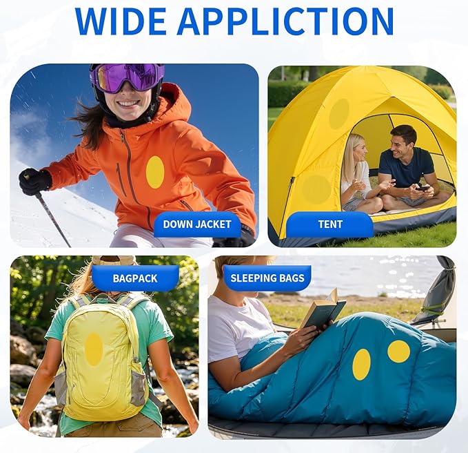 Waterproof Self-Adhesive Nylon Fabric Repair Tape - Tent Repair Kit,48pcs Fabric Patches for Tent, Jacket, Clothes, Puffer Down Jacket,Sleeping Bag, Outdoor Gear Tenacious Repairs Tape, Yellow