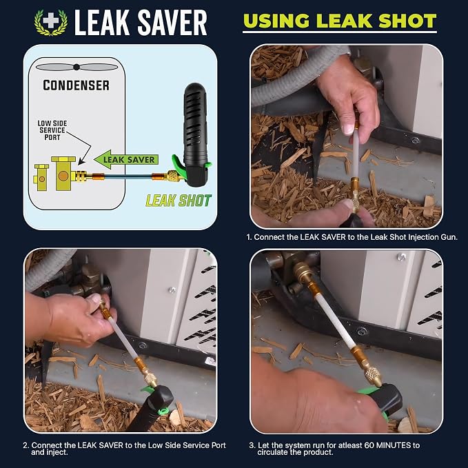 Leak Saver Direct Inject AC Leak Sealer | AC Stop Leak for Most HVAC Systems Up to 5 Tons | Works with All Systems & AC Refrigerants | Made in the USA
