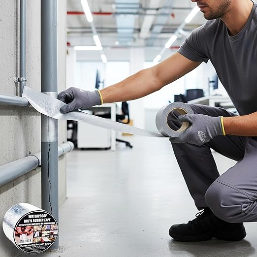 ROSEROSA Professional Waterproof Butyl Rubber Tape (3.93 Inch X 16.4 feet) External Aluminium Foil Suitable for Roof Leak, Surface Crack, Window Sill Gap, Pipe Rupture, Boat Sealing, Etc