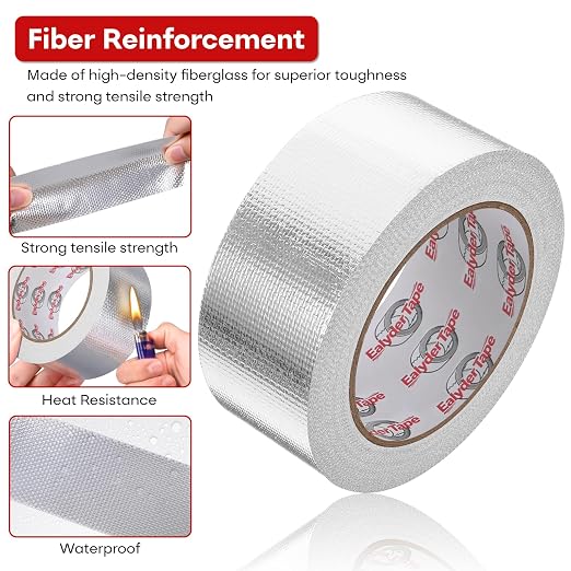 4in x 82ft Adhesive Aluminum Foil Heat Shield Tape, Fiberglass Thermal Insulation Reflective Material for Pipe, Duct, Exhaust, HVAC and High Temp Protection, 5.91MIL