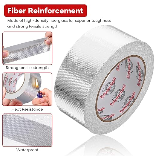 3in x 82ft Adhesive Aluminum Foil Heat Shield Tape, Fiberglass Thermal Insulation Reflective Material for Pipe, Duct, Exhaust, HVAC and High Temp Protection, 5.91MIL