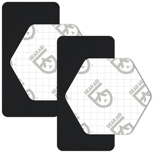 GEAR AID Tenacious Tape Gore-TEX Fabric Patches for Waterproof Jacket & Rain Gear Repair, Black, 2.5” x 2.8” Hex & 2.5” x 4” Rectangle, 4 Patches