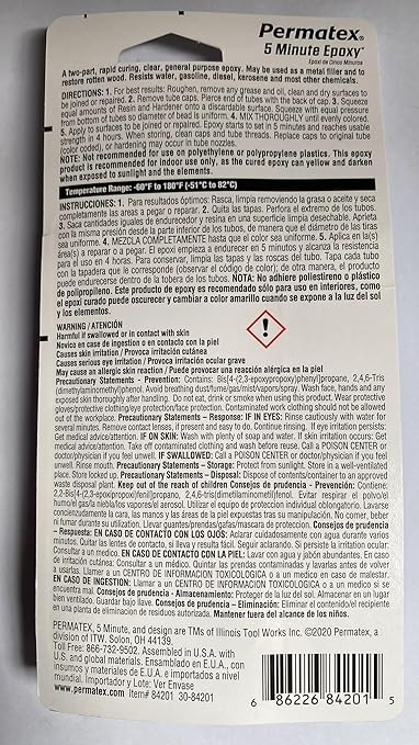 Permatex 84201 PermaPoxy 5 Minute General Purpose Epoxy, Two 0.6 oz. Tubes