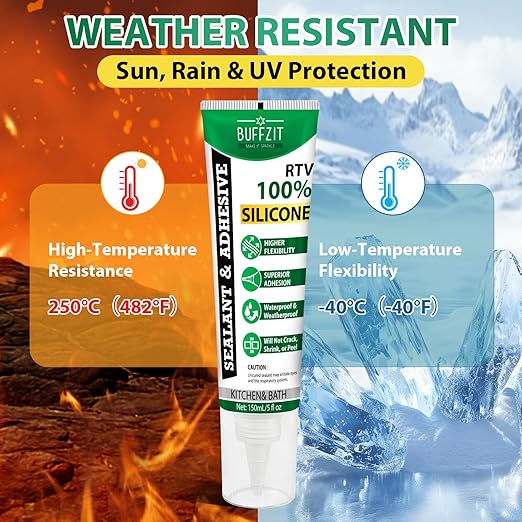 Silicone Sealant Adhesive Silicone Caulk, No Caulking Gun Needed, 100% Waterproof Flexible Sealant, Strong Bond, Shrink & Crack Resistant for Automotive, Kitchen, Bathroom & Windows, 5 Oz Gray
