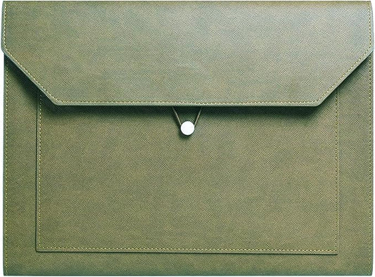 PU Leather A4 File Folder Document Holder 2 Pockets Portfolio Envelope Folder Case with Elastic String 3/4 Inch Expansion (Green)