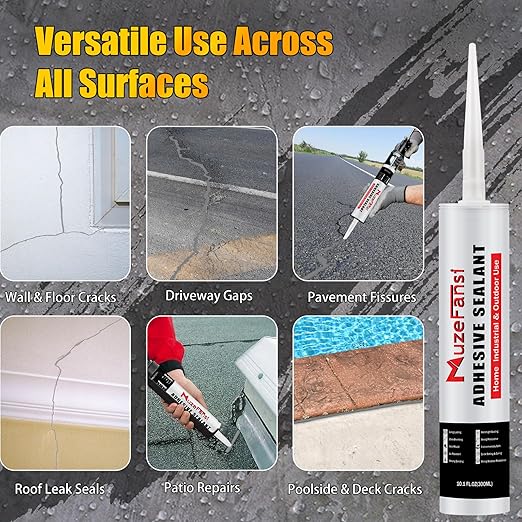 Cement Crack Filler, Concrete Crack Repair Sealant,Flexible Self-Leveling Sealant for Horizontal Surfaces, 10.1 fl. oz (4 Pack, Gray)